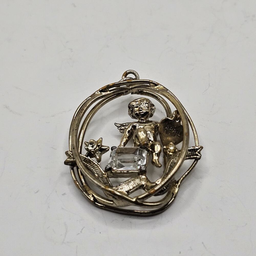 Vintage Gold Coro Pegasus April Birth Month Charm Pendant
